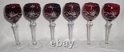 6 Crystal Ruby Red Cut to Clear 5 7/8 CORDIAL Small 2 Oz WINE GLASSES GOBLETS