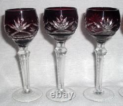 6 Crystal Ruby Red Cut to Clear 5 7/8 CORDIAL Small 2 Oz WINE GLASSES GOBLETS