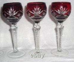 6 Crystal Ruby Red Cut to Clear 5 7/8 CORDIAL Small 2 Oz WINE GLASSES GOBLETS