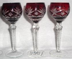 6 Crystal Ruby Red Cut to Clear 5 7/8 CORDIAL Small 2 Oz WINE GLASSES GOBLETS