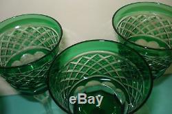 6 Crystal cut Glass Emerald green bohemian hock Red / White wine Goblet glasses