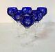 6 Czech Bohemian Crystal Hock Sherry Glasses Cobalt Blue Cut To Clear Old 5 1/2