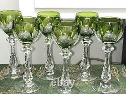 6 Early Moser Crystal Intaglio Wine Glasses