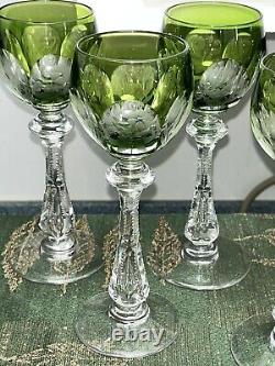 6 Early Moser Crystal Intaglio Wine Glasses