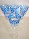 6 Faberge Xenia Azure Blue Cased Cut To Clear Crystal Wine Goblets Signed