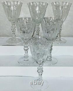 6 Fostoria CHINTZ CRYSTAL 5 3/8 4 1/2 OZ CLARET WINE GOBLETS