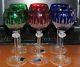 6 GODINGER 8 Wine Glasses Cut to Clear Crystal Hungary Red/Blue/Green MINT