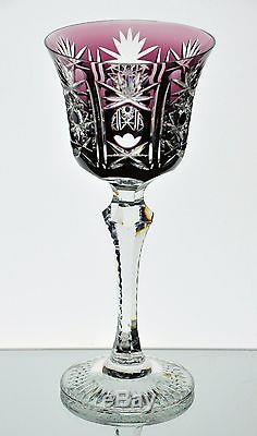 6 German Multi Color Cut to Clear Cased Crystal Wine Goblets 8 1/8 Germany
