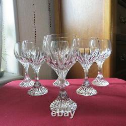 6 Glasses Wine White IN Crystal Baccarat Model Massena H 5 7/8in Signed