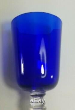 (6) HEISEY Spanish Cobalt WINE GLASSES, Optic, Cobalt Blue, Clear Stem, Vintage