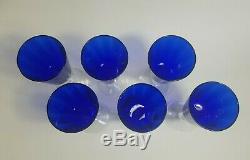 (6) HEISEY Spanish Cobalt WINE GLASSES, Optic, Cobalt Blue, Clear Stem, Vintage