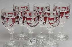 6- HOFBAUER Red byrdes bird 6 11/16 WINE GOBLETS GLASSES German lead crystal