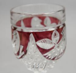 6- HOFBAUER Red byrdes bird 6 11/16 WINE GOBLETS GLASSES German lead crystal