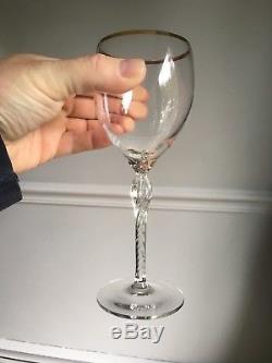 6 Hard to Find Lenox Crystal Monroe Wine Goblets with Gold Trim