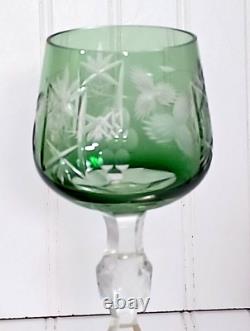 6 Hortensia Poland Crystal Cut To Clear Jewel Tone Color 8.5 Hock Wine Glasses