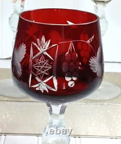 6 Hortensia Poland Crystal Cut To Clear Jewel Tone Color 8.5 Hock Wine Glasses