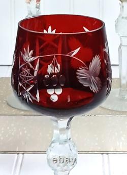 6 Hortensia Poland Crystal Cut To Clear Jewel Tone Color 8.5 Hock Wine Glasses