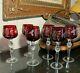 6 Hortensia Poland Cut-To-Clear Crystal 8 3/8 Ruby Red Wines Hocks Excellent