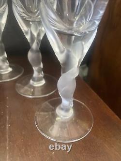 6 Igor Carl Faberge Frosted Kissing Dove Crystal Wine Glasses 8.25 Inches France