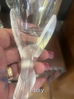 6 Igor Carl Faberge Frosted Kissing Dove Crystal Wine Glasses 8.25 Inches France