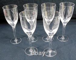 6 Lalique Winged Angel Ange de Reims Crystal Wine Glasses Signed Frosted Face