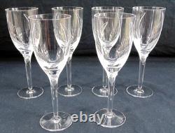 6 Lalique Winged Angel Ange de Reims Crystal Wine Glasses Signed Frosted Face