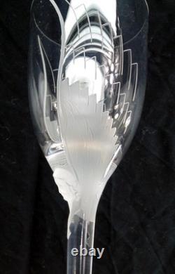 6 Lalique Winged Angel Ange de Reims Crystal Wine Glasses Signed Frosted Face