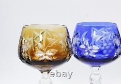 6 Lausitzer Crystal Cut To Clear Multicolor Grape Vine Motif Hock Wine Glasses