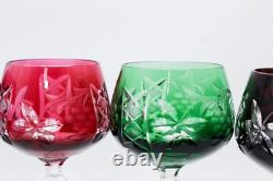 6 Lausitzer Crystal Cut To Clear Multicolor Grape Vine Motif Hock Wine Glasses