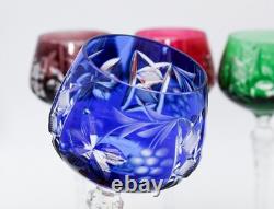 6 Lausitzer Crystal Cut To Clear Multicolor Grape Vine Motif Hock Wine Glasses