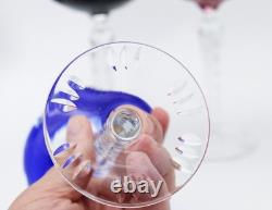 6 Lausitzer Crystal Cut To Clear Multicolor Grape Vine Motif Hock Wine Glasses