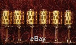 6 MCM HONEYCOMB HEXAGONAL GOLD ENCRUSTED Glasses WINDOWED Moser Culver BRIARD
