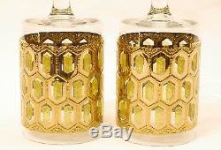 6 MCM HONEYCOMB HEXAGONAL GOLD ENCRUSTED Glasses WINDOWED Moser Culver BRIARD