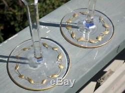 6 MOSER Rose PAULA 10 1/2 8oz Wine Glasses Intaglio Cut Crystal Gold Gilding