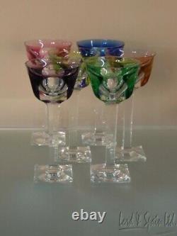 6 Moser BRISTOL Crystal Different Colored Cut to Clear Wine Hock Glasses