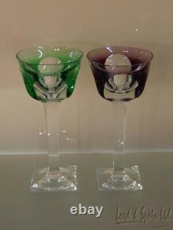 6 Moser BRISTOL Crystal Different Colored Cut to Clear Wine Hock Glasses