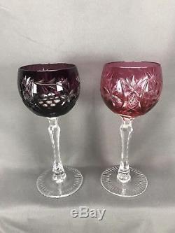 (6) Multicolor Ajka Marsala 7 7/8 Crystal Star & Grapes Cut To Clear Wine Hocks