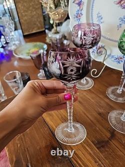6 Multicolor Nachtmann Traube Cut to Clear Crystal 8 1/4 Tall Hock Wine Glasses