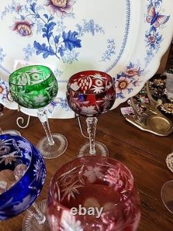 6 Multicolor Nachtmann Traube Cut to Clear Crystal 8 1/4 Tall Hock Wine Glasses
