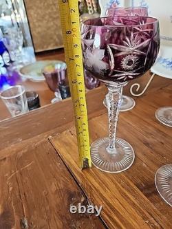 6 Multicolor Nachtmann Traube Cut to Clear Crystal 8 1/4 Tall Hock Wine Glasses