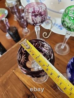 6 Multicolor Nachtmann Traube Cut to Clear Crystal 8 1/4 Tall Hock Wine Glasses