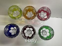 (6) Nachtmann Traube Cut To Clear Multicolored Crystal Wine Goblets Grapes Cut