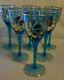 6 PIECE SET, VINTAGE HUNGARIAN HAND BLOWN BLUE CRYSTAL WINE GLASSES 6.5 Tall