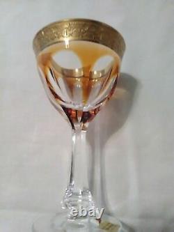 6 Pcs Moser Crystal Lady Hamilton Wine Glasses 6 Color Gilded Etched Border