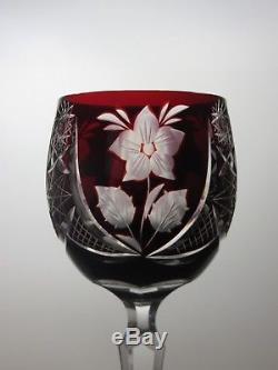 6 Rare Crystal Cut To Clear Ruby Red Wine Hock Glasses- 7 Tall 7 Oz