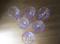 6 Rare Tiffin-franciscan Twilight Blue Crystal Wine Glasses Optic Bowl 5 3/8 USA