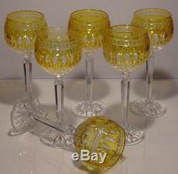 6 Rare Waterford Crystal Clarendon Wine Hock Glasses Amber Yellow