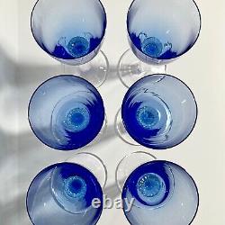 6 SASAKI LUMINA BLUE Wine Glasses / 8 Inches Fine Japanese Crystal / Ultra Rare