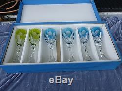 6 Saint Louis Chambord Color To Clear Cut Crystal Wine Glasses In Original Box