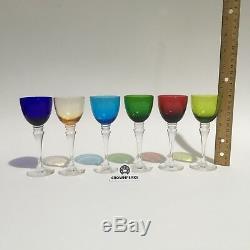 6 Saint St Louis Grand Lieu Crystal Colored Wine Hocks Colorful Vintage VG SEE